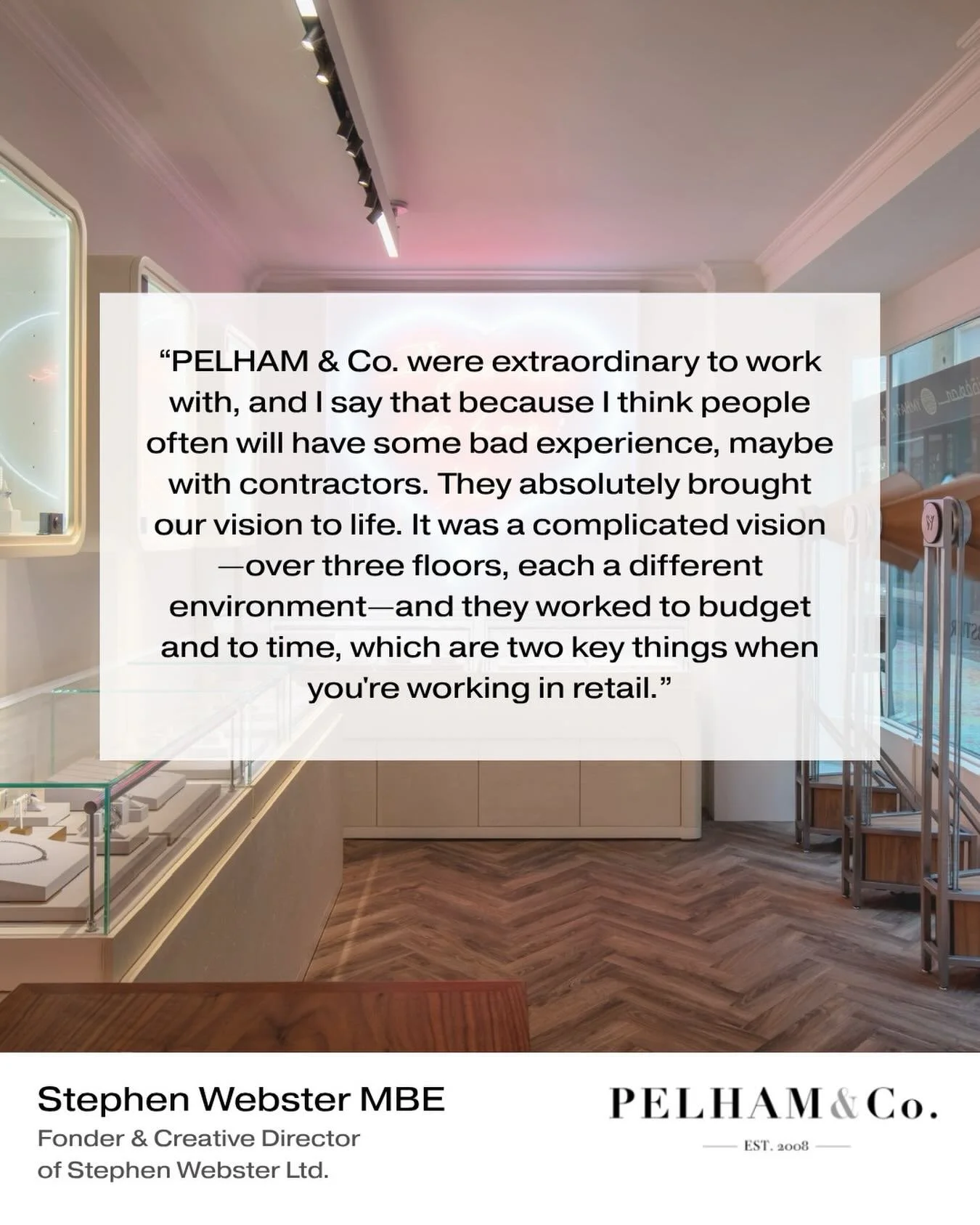 Delivering a project of this complexity required careful coordination, craftsmanship and a shared commitment to the vision.
The Stephen Webster flagship in Burlington Arcade spans three distinct floors, each designed as a unique environment. Our role