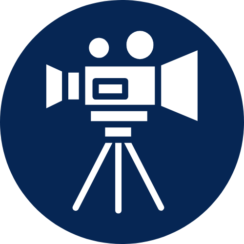 video production icon - a video camera in a blue circle