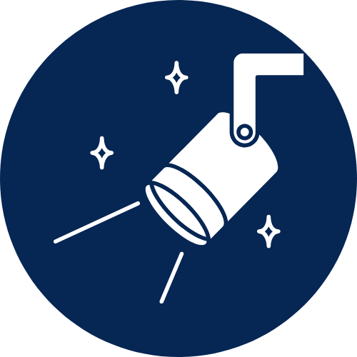 Lighting design icon- a spotlight in a blue circle