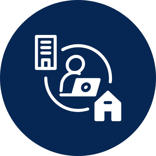 hybrid event production icon in a blue circle