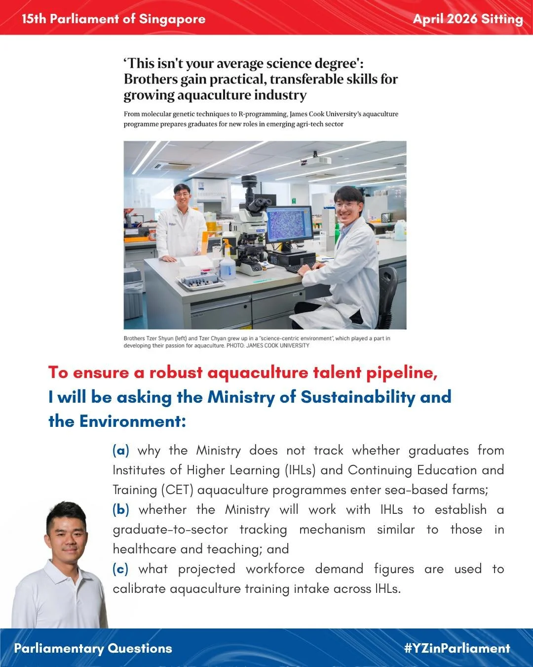 Parliament sits today, and I&rsquo;ve filed a series of PQs across public transport affordability and support for vulnerable groups, the adequacy and responsiveness of social assistance schemes, workforce sustainability in healthcare and aquaculture,
