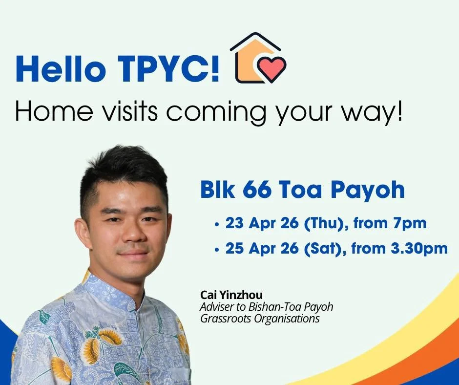 🏡 Hello TPYC! I&rsquo;ll be visiting residents of Blk 66, over two sessions this week. 

I look forward to meeting everyone, hearing your feedback, and catching up with you in the community!

📍 Visit details

23 Apr (Thu), from 7pm
Blk 66 (7th to 1