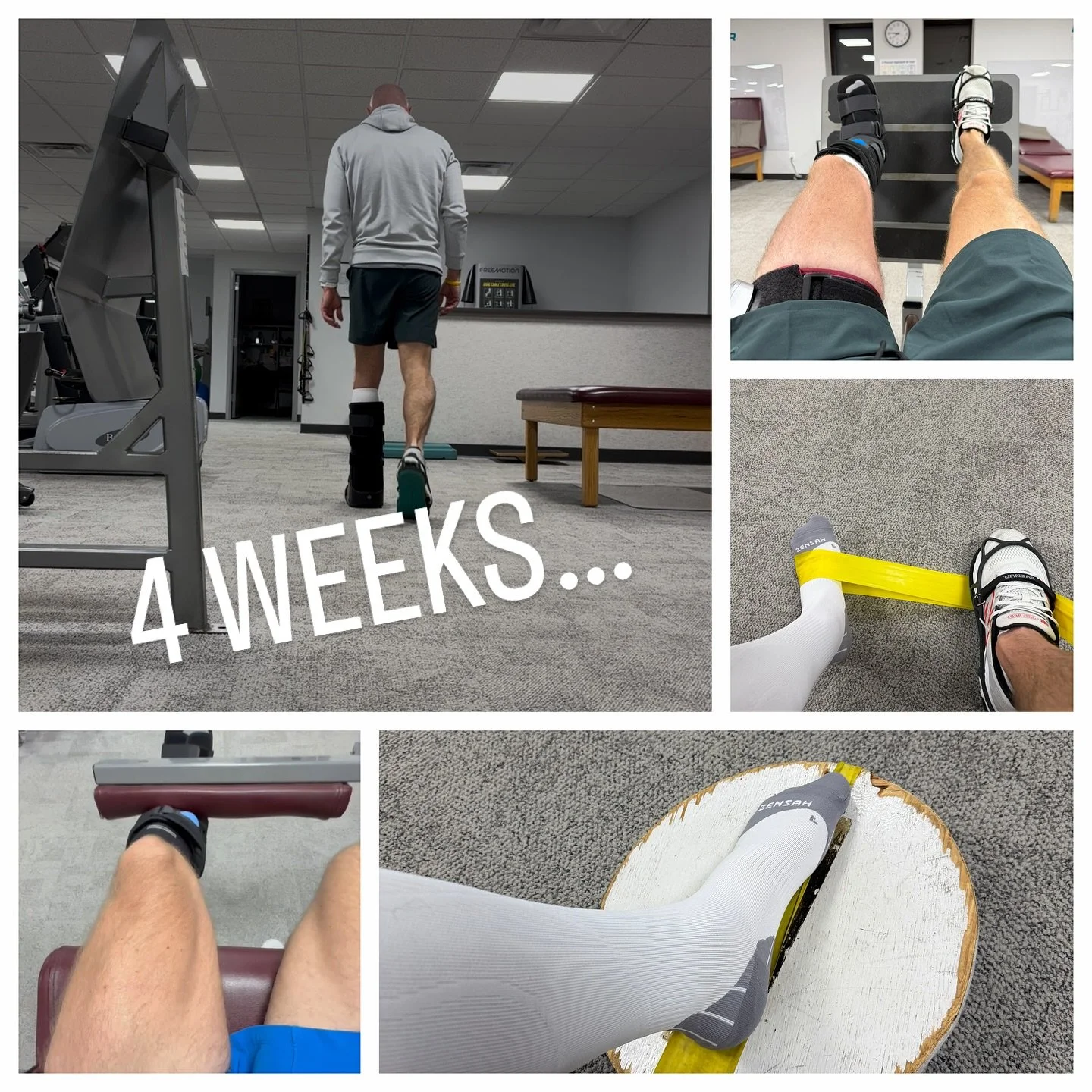 📅 Week 4 Achilles Rehab
I&rsquo;m now walking in the boot with weight-bearing as tolerated, which feels like a big step forward. This phase also emphasizes:
✅ Gentle ankle mobility drills
✅ Light resistance band work
✅ Light calf activation

I&rsquo