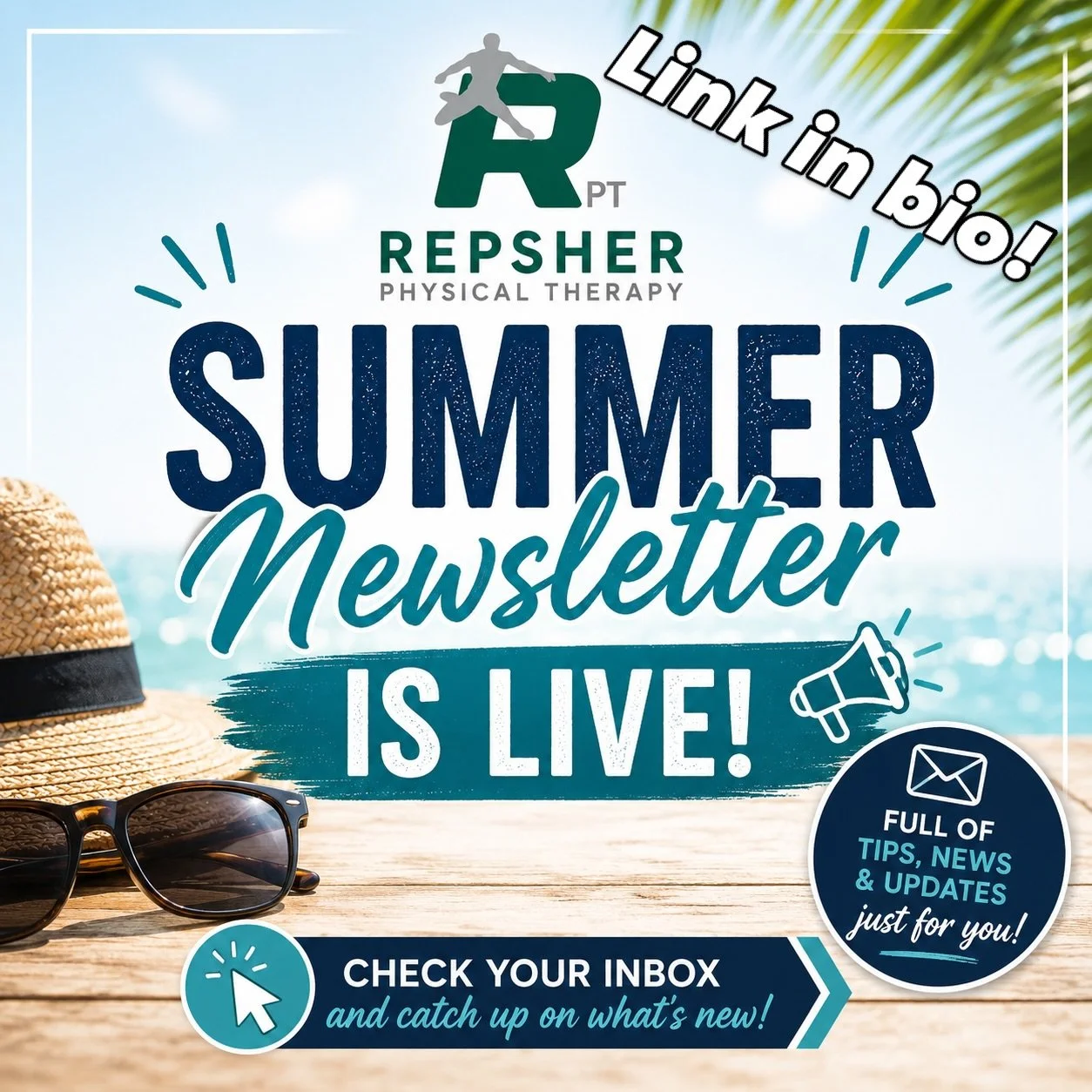 ☀️ Our Summer Newsletter Is Here! ☀️

The latest edition of the Repsher Physical Therapy newsletter is officially live!

This issue includes:

✈️ Travel Tips for a Pain-Free Vacation
Simple strategies to reduce stiffness, improve circulation, and avo