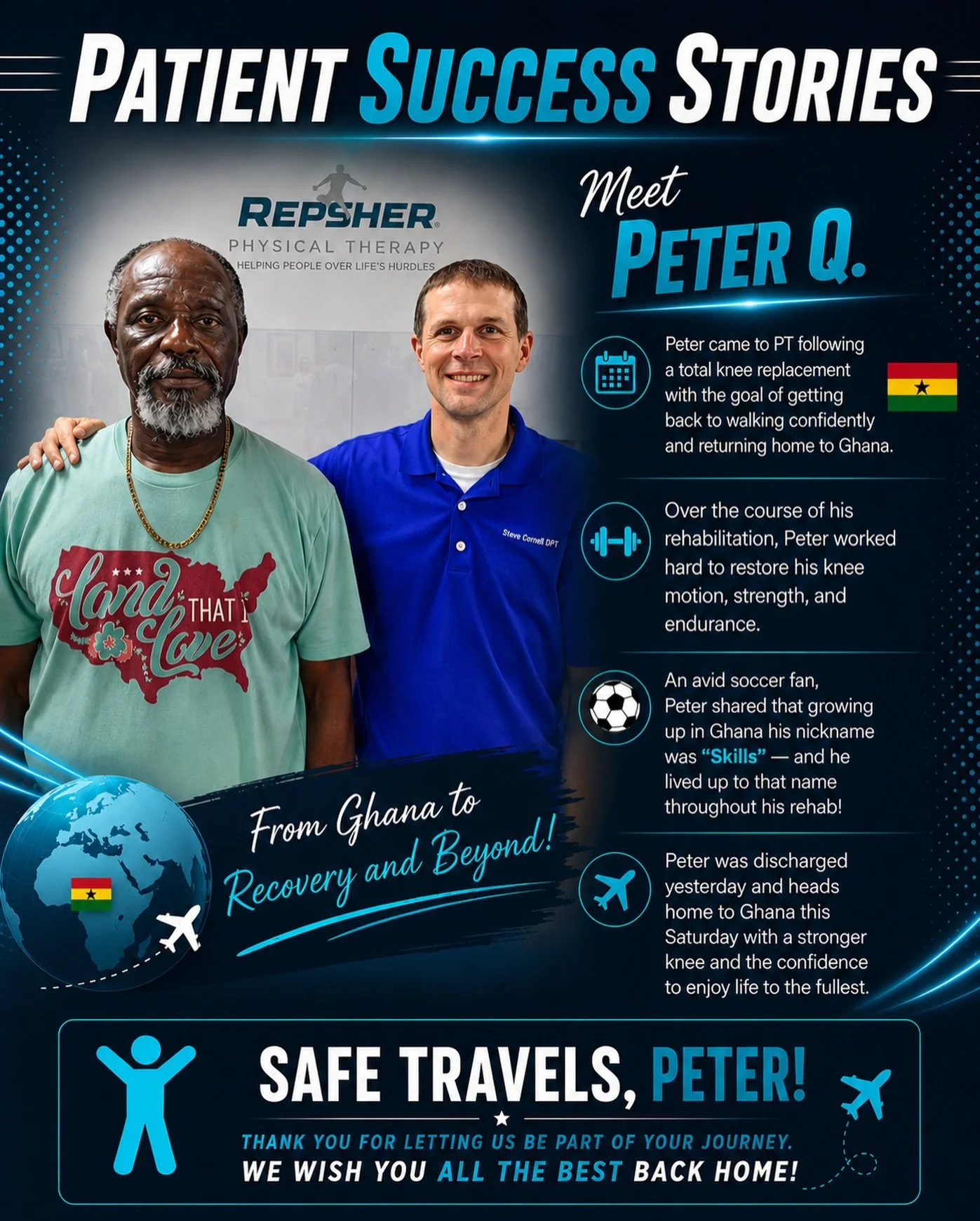 Patient Success Monday 💪

Another great patient milestone from the office this week.

&mdash;

Peter O. &ndash; Total Knee Replacement Rehab

Peter came to Repsher Physical Therapy following a total knee replacement with the goal of walking confiden