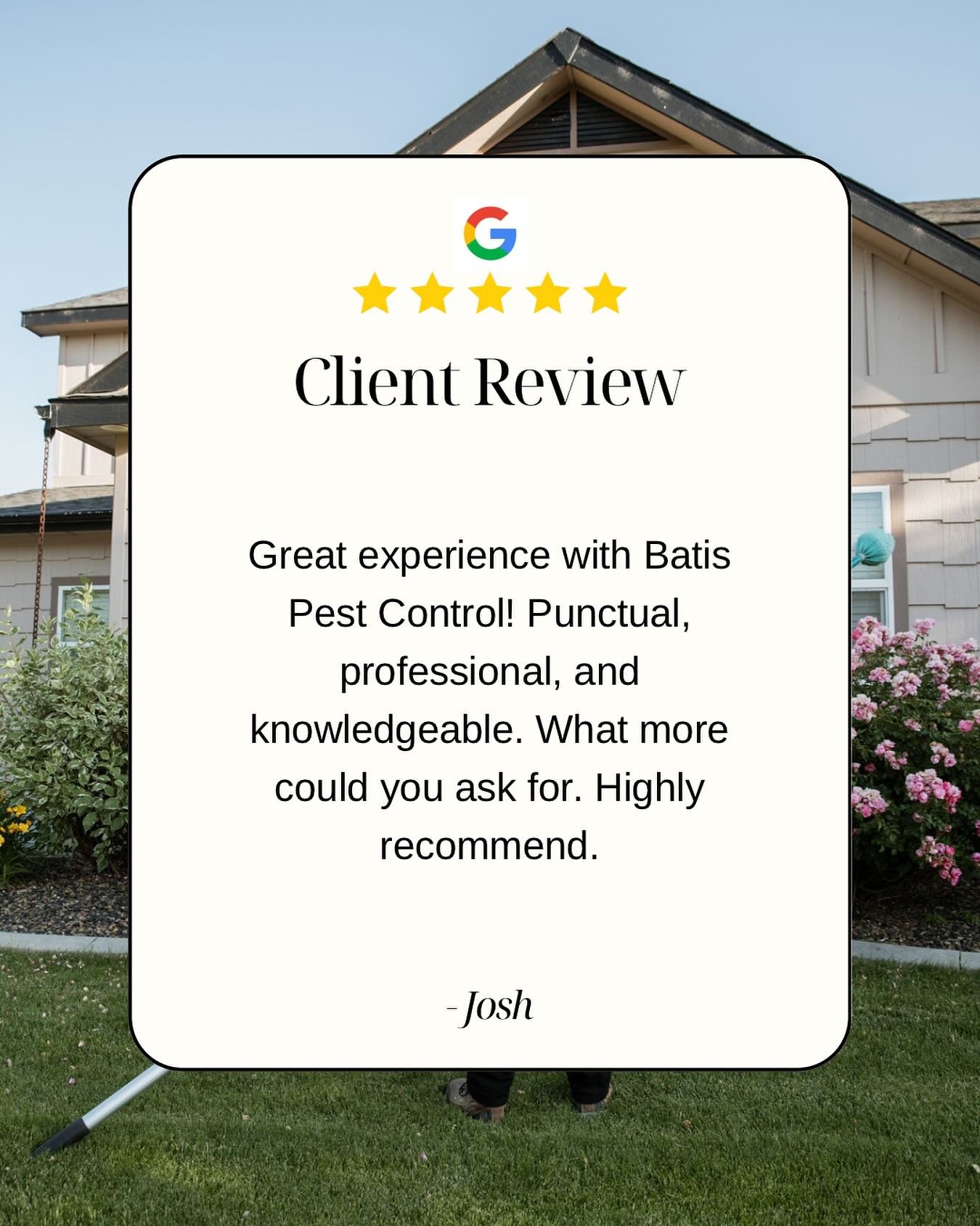 ⭐️⭐️⭐️⭐️⭐️
Another 5 star review! We love our customers! 🐜🕷️🐀
Thank you for trusting us with your home!
#BatisPestControl #ClientReview #FiveStarService #PestControlExperts #LocalBusiness #IdahoHomes #BugFreeLiving #CustomerLove #GoogleReview
