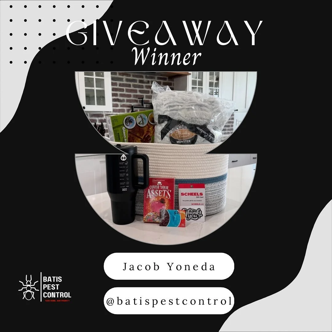 🎉 Congratulations to our giveaway winner, Jacob Yoneda! 🏆
We are so grateful for everyone who entered and continues to support Batis Pest Control. We couldn’t do what we do without amazing customers like you! ❤️🐜🕷️🐀
Stay tuned… mo
