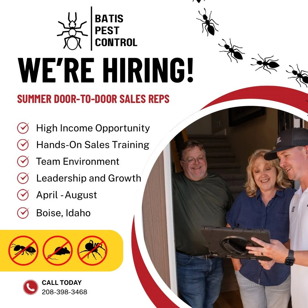 Batis Pest Control is growing, and we&rsquo;re looking for motivated individuals to join our team for the 2026 summer season!

This is a commission-only, high income opportunity for driven, competitive individuals who are ready to work hard and grow.