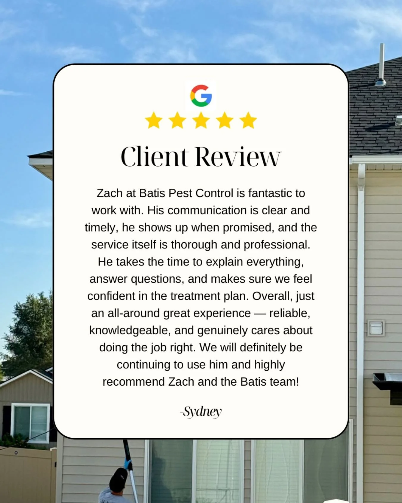 ⭐️⭐️⭐️⭐️⭐️

Customers like Sydney are the reason we love what we do! 

If you&rsquo;re looking for pest control that&rsquo;s reliable, professional, and genuinely cares about your home, we&rsquo;ve got you covered!

Call or text us today to get on th