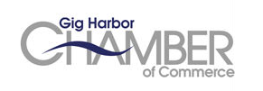 Gig Harbor Chamber of Commerce logo with 'Gig Harbor' in dark blue and 'Chamber of Commerce' in gray.