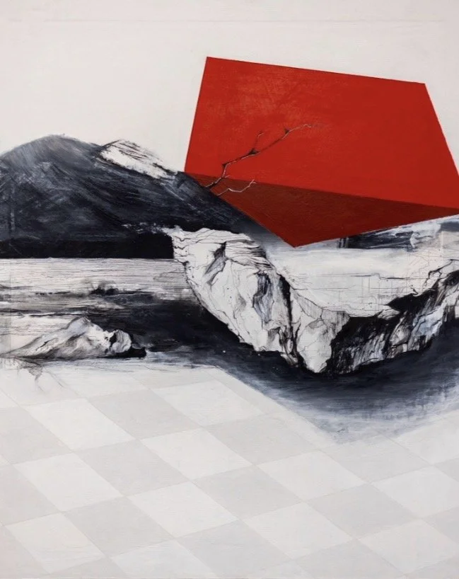 What the body inherits (Triptych -Acrylic, ink and oil on silk with metal frame | 24 x 20 inches