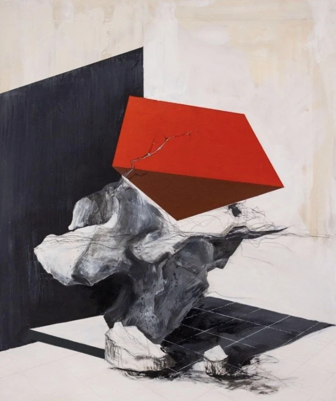 Born under pressure - Acrylic, oil and tila (thread) on silk with metal frame | 24 x 20 inches | 2025
