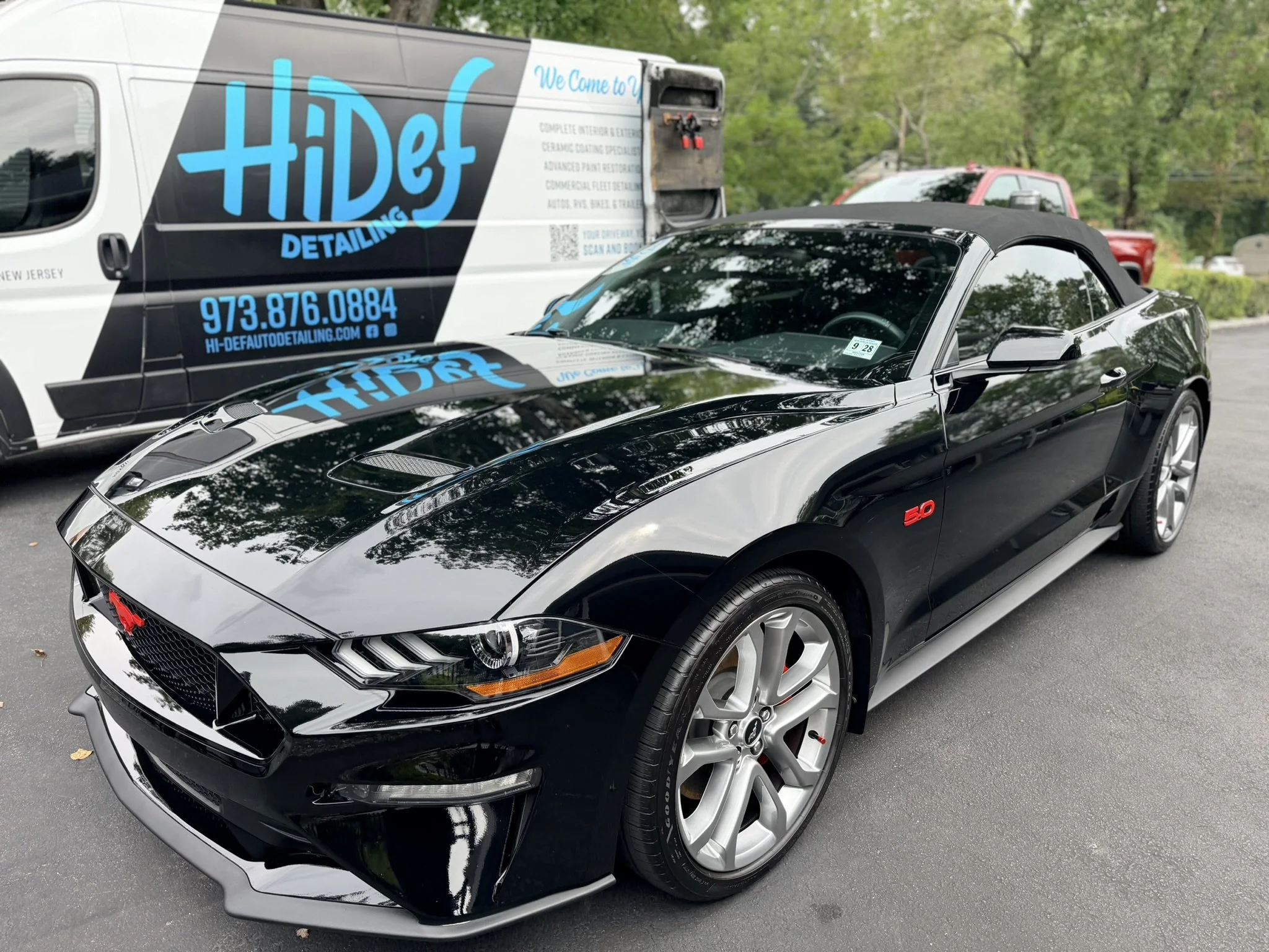 Black Ford Mustang after professional ceramic coating by Hi-Def Auto Detailing in Morris County, NJ