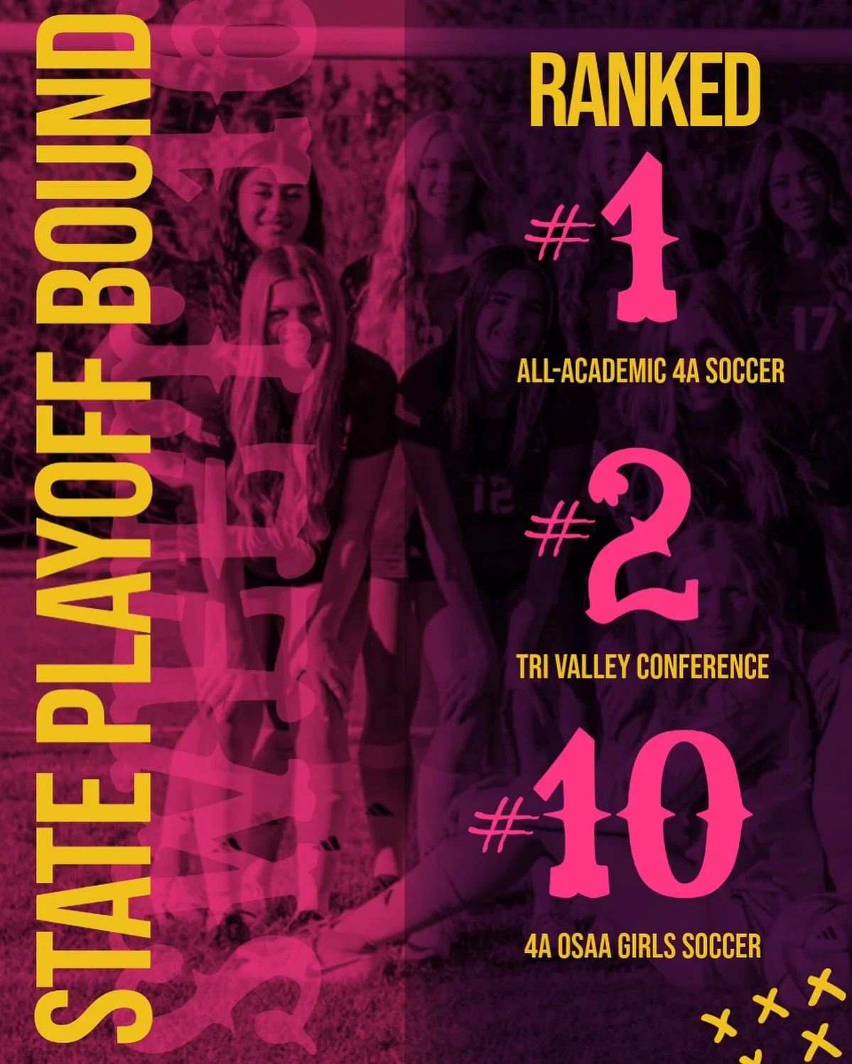 Intelligent. Strong. Relentless. Family.

Your Cowgirls are having their best season yet ranking #1 for All-Academic 4A Girls Soccer, #2 in the Tri-Valley Conference, and going into Playoffs ranked #10 in Oregon for 4A Girls Soccer.

We travel to Ast