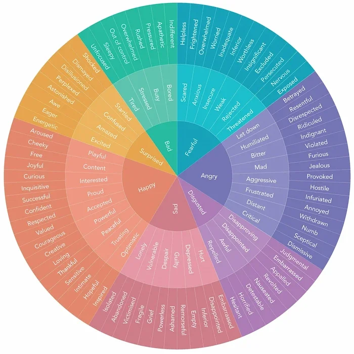Colorful feelings wheel