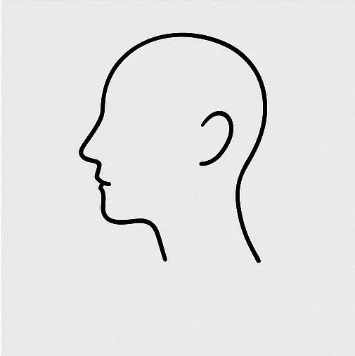 Outline drawing of a person's head in profile view.