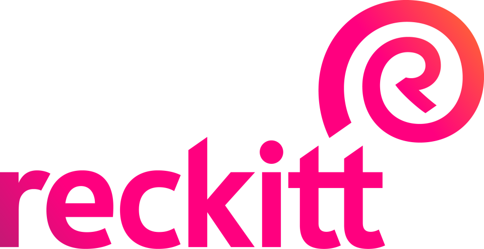 Logo en colores rosa y naranja con figura de labios en diseño moderno.