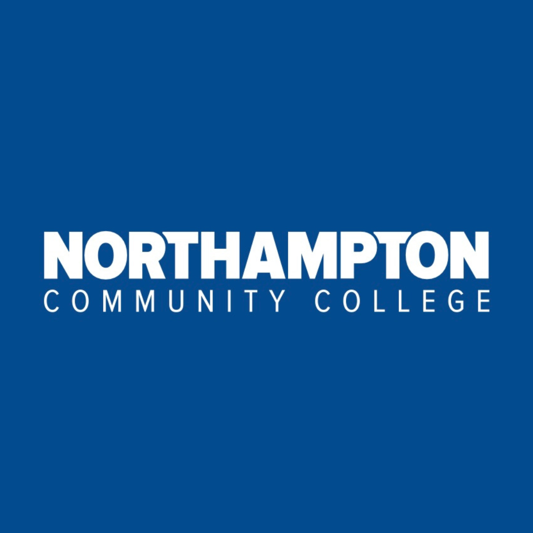 Nortampton Community College logo with white text on a blue background.
