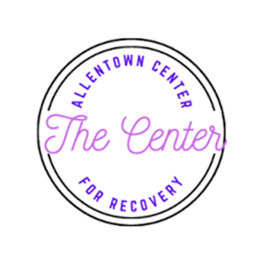 Logo for Allentown Center for Recovery with purple script text reading "The Center" inside a black and purple circle.
