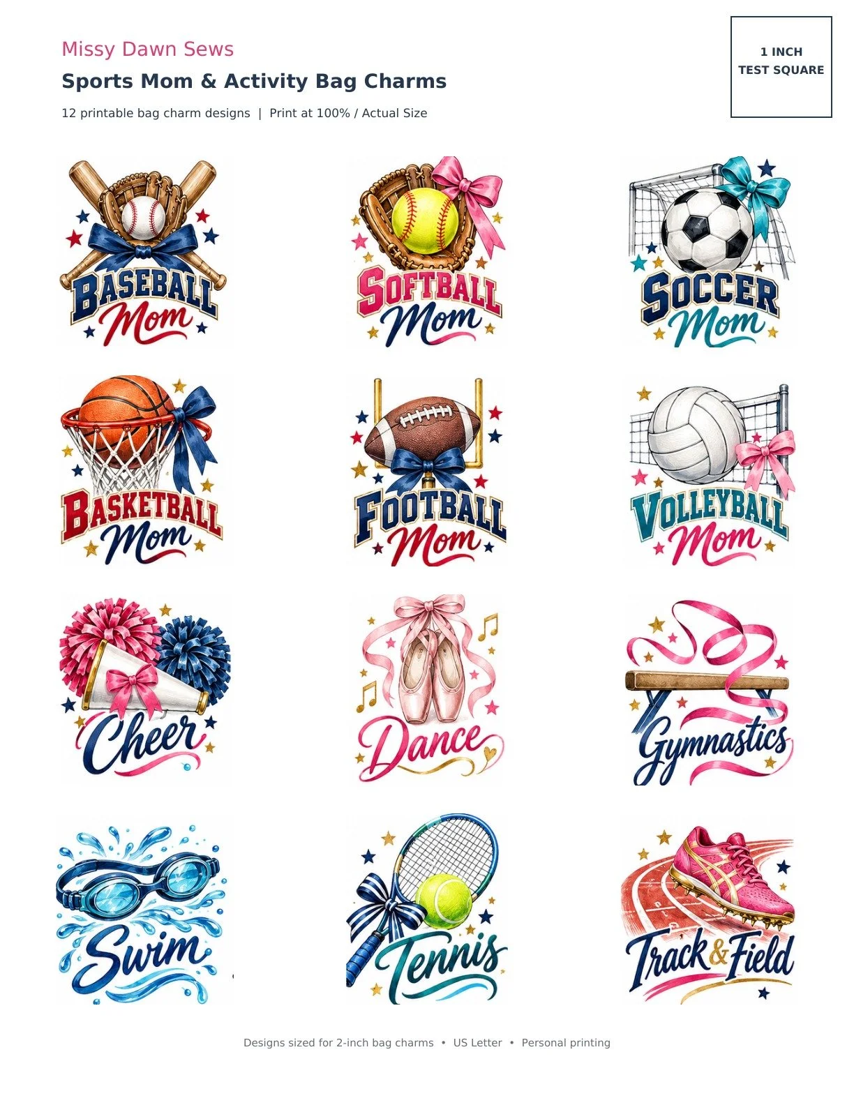 Sports Mom & Activity — Bag Charm PDF