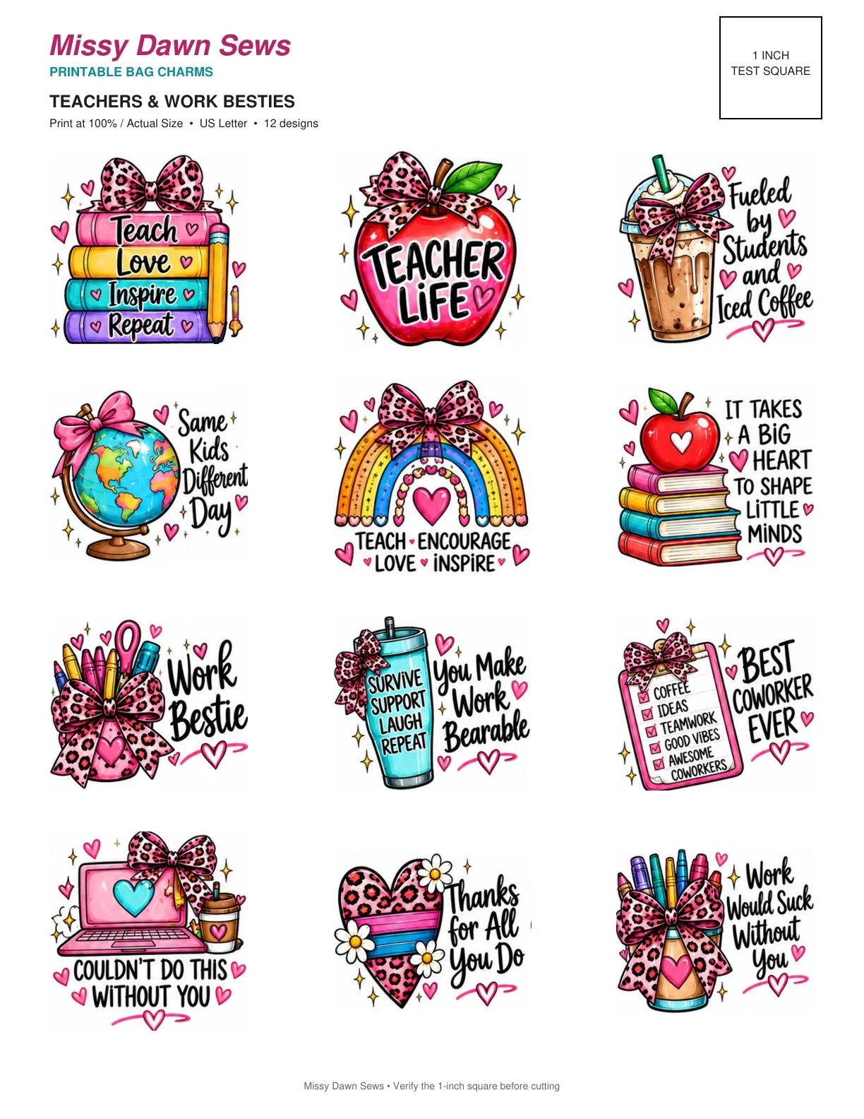 Teachers & Work Besties — Bag Charm PDF