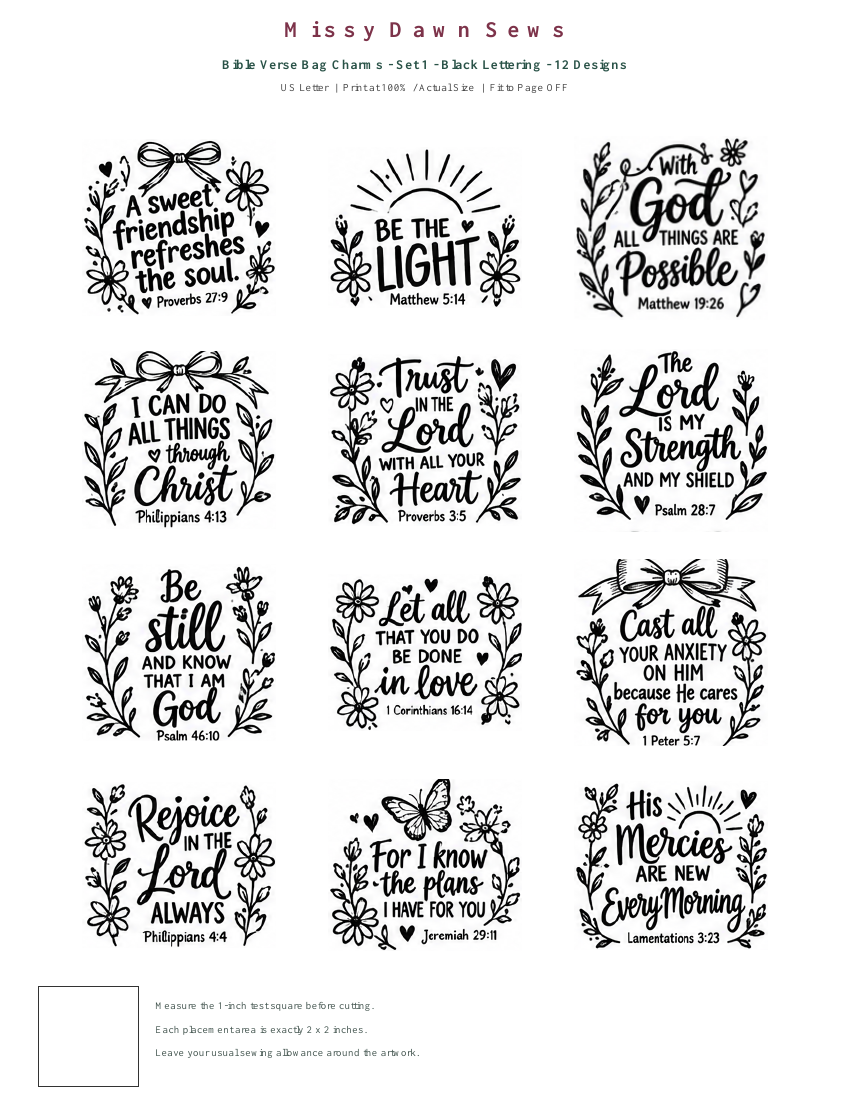 Faith in Every Stitch — Black — Bag Charm PDF