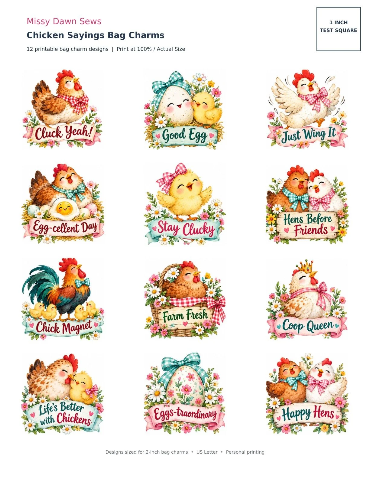 Chicken Sayings — Bag Charm PDF