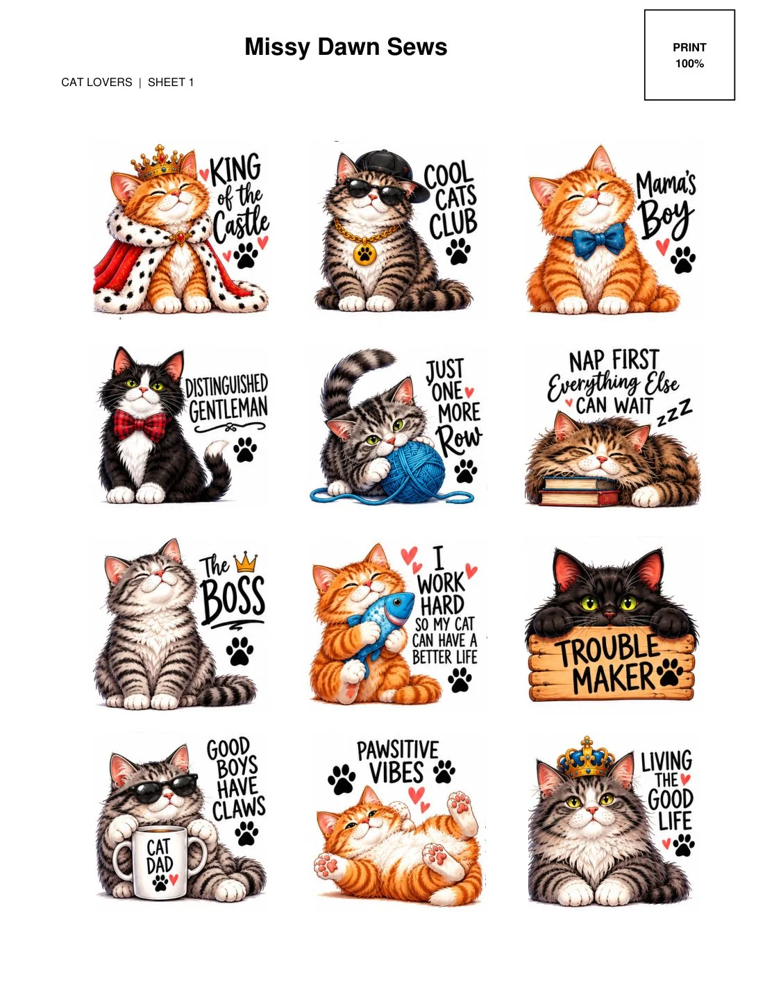 Cat Lovers Sheet 1 — Bag Charm PDF