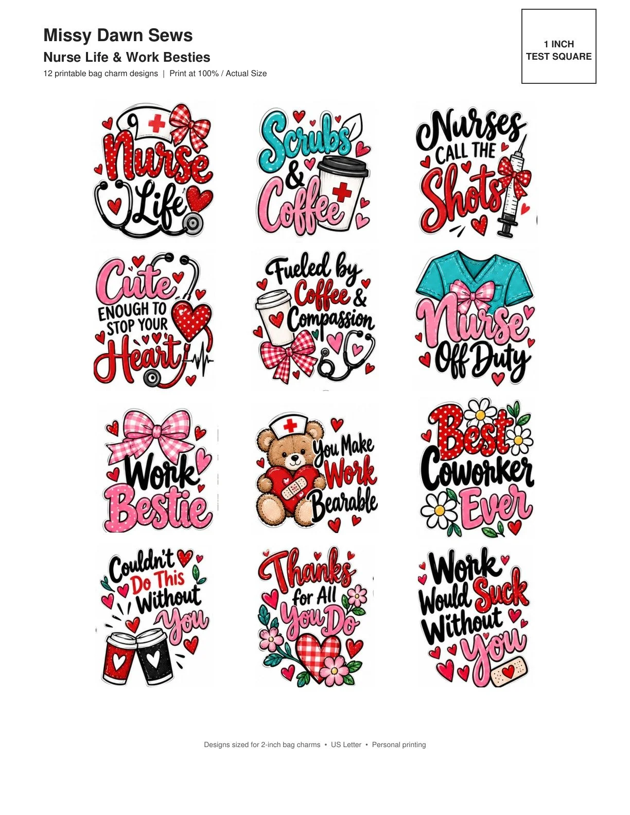 Nurse Life & Work Besties — Bag Charm PDF