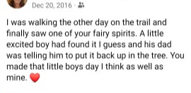 A text post dated December 20, 2016, describing a walk on a trail with four spirits and a child, feeling excited and proud for having completed it. The post ends with a heart emoji.