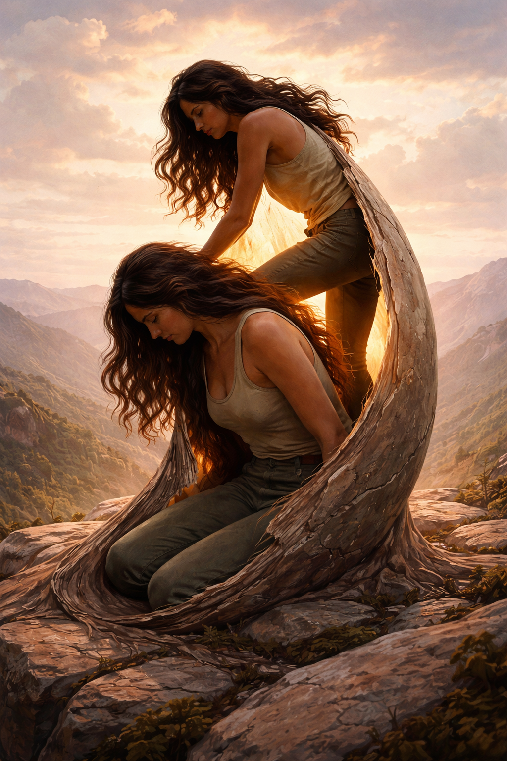 Woman sitting in quiet reflection, representing personal growth, self-discovery, and emotional healing during a life transition.