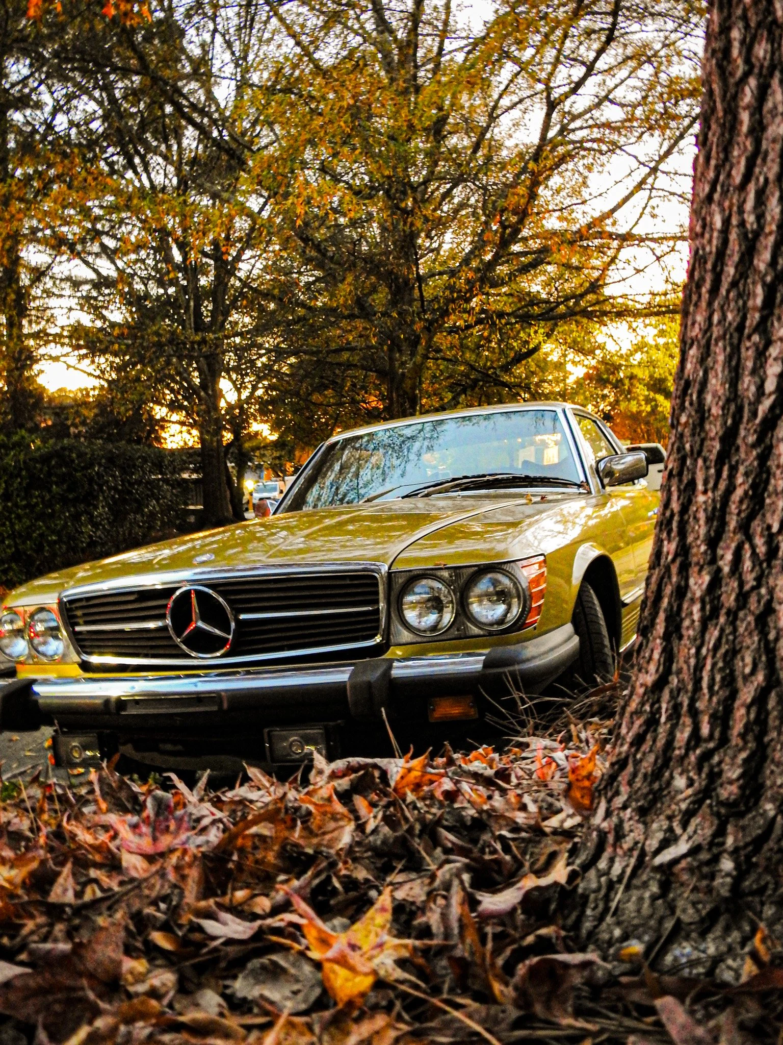 Yellow Mercedes Benz 450 SLC