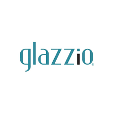 The image shows the Glazzio logo in blue text on a white background.