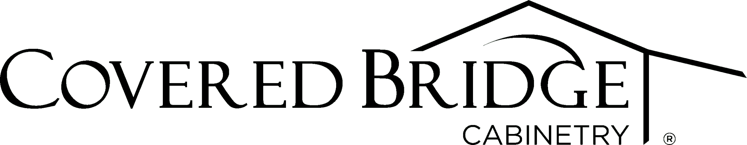 Logo for Covered Bridge Cabinetry with a stylized roof outline over the text.