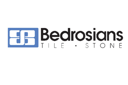 Logo of Bedrosians Tile and Stone with a blue square and stylized initials, and black text.