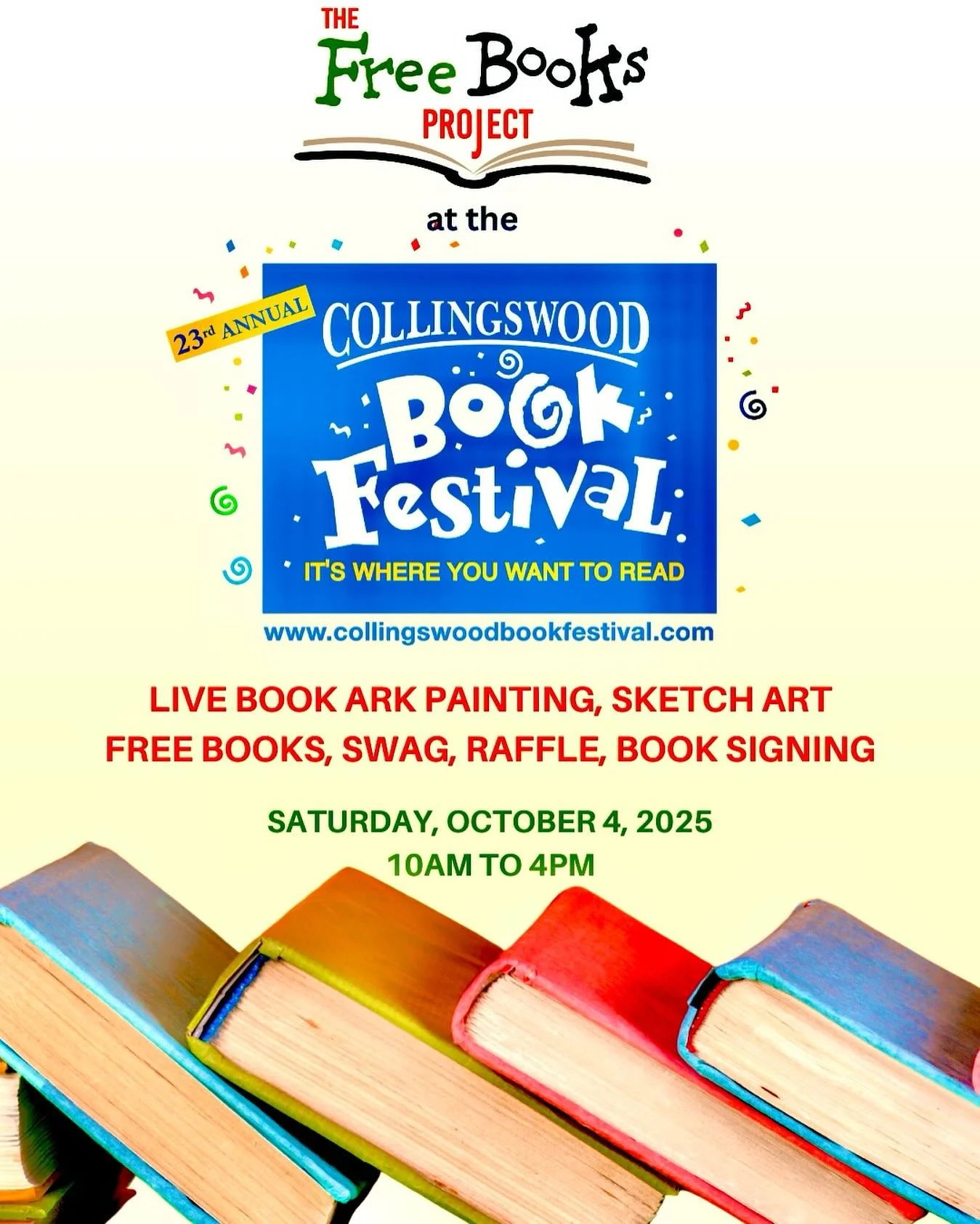 Come see us this Saturday at the Collingswood Book Festival! 📚🎉 We&rsquo;ll have free books, live book ark painting, sketch art, swag, a raffle, &amp; a book signing with local author @seanwilliamlynch! Hope to see you there ❤️

#TheFreeBooksProjec