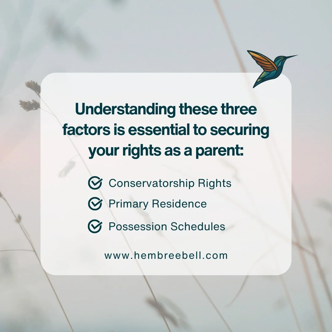 In Texas, custody cases involve more than just visitation&mdash;understanding conservatorship, primary residence, and possession schedules is essential to securing your rights as a parent. 

Joint conservatorship allows both parents to make key decis