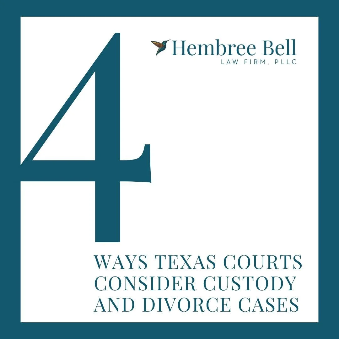 When navigating a custody or divorce case in Texas, understanding the factors courts evaluate is crucial for a successful outcome. Here are 4 key ways Texas courts make their decisions:

1. Parent-child relationship
2. Mental and physical health
3. D