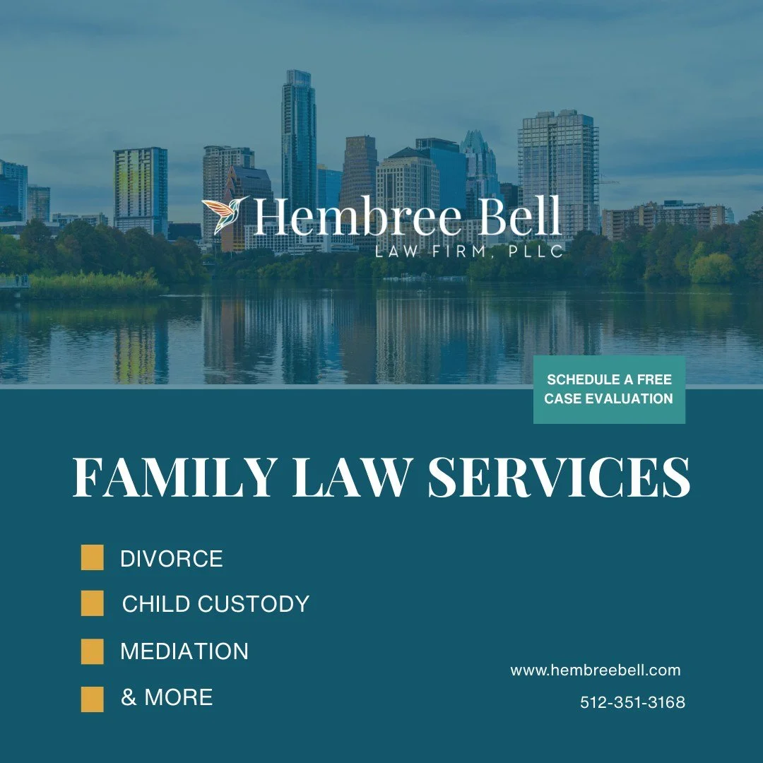 Family law is not one size fits all. At Hembree Bell Law Firm, we handle divorce, child custody, mediation, and more for Texas families who need real answers and a real strategy.
Schedule a free case evaluation with Hembree Bell Law Firm at 512-351-3