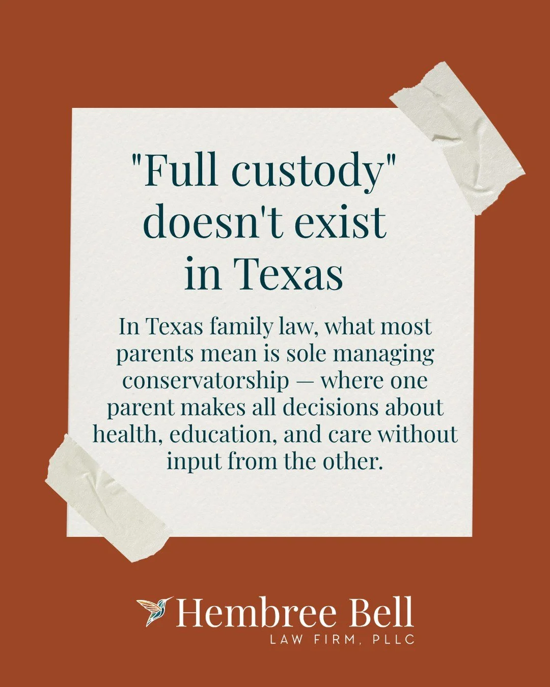 In Texas family law, what most parents mean is sole managing conservatorship &mdash; where one parent makes all decisions about health, education, and care without input from the other.

Courts don't grant this easily. Texas law is built on the princ