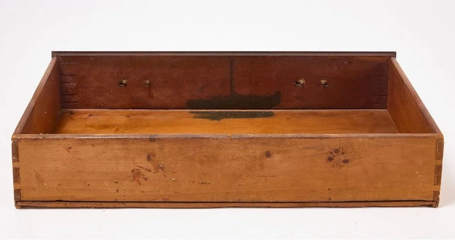 Queen Anne Flat Top Highboy back and interior of drawer