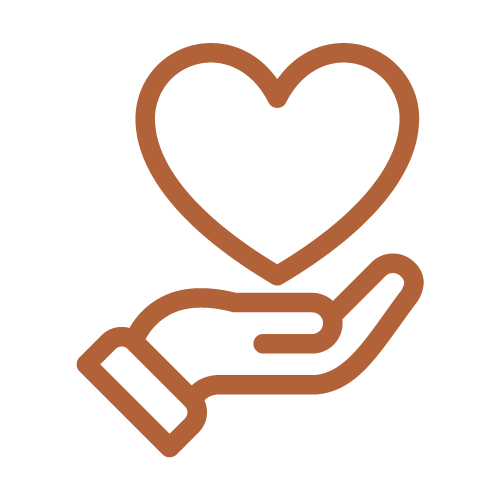 An outline of a hand holding a heart