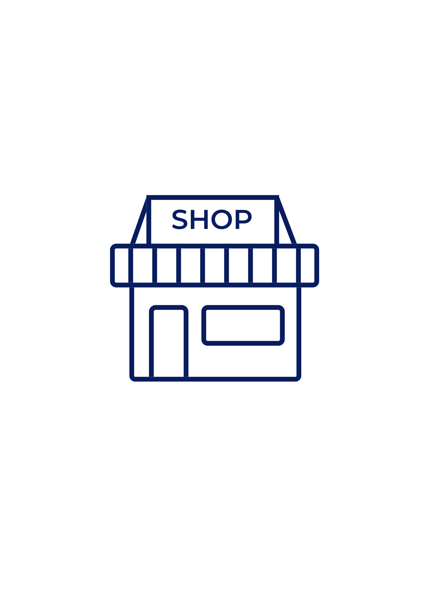 Outline drawing of a small shop with a sign that says "Shop".