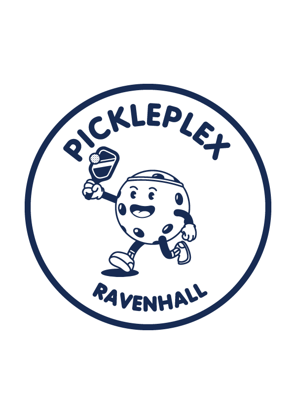 Logo with a cartoon pickle character holding a glass of drink, surrounded by the text "Pickleplex Ravenhall"