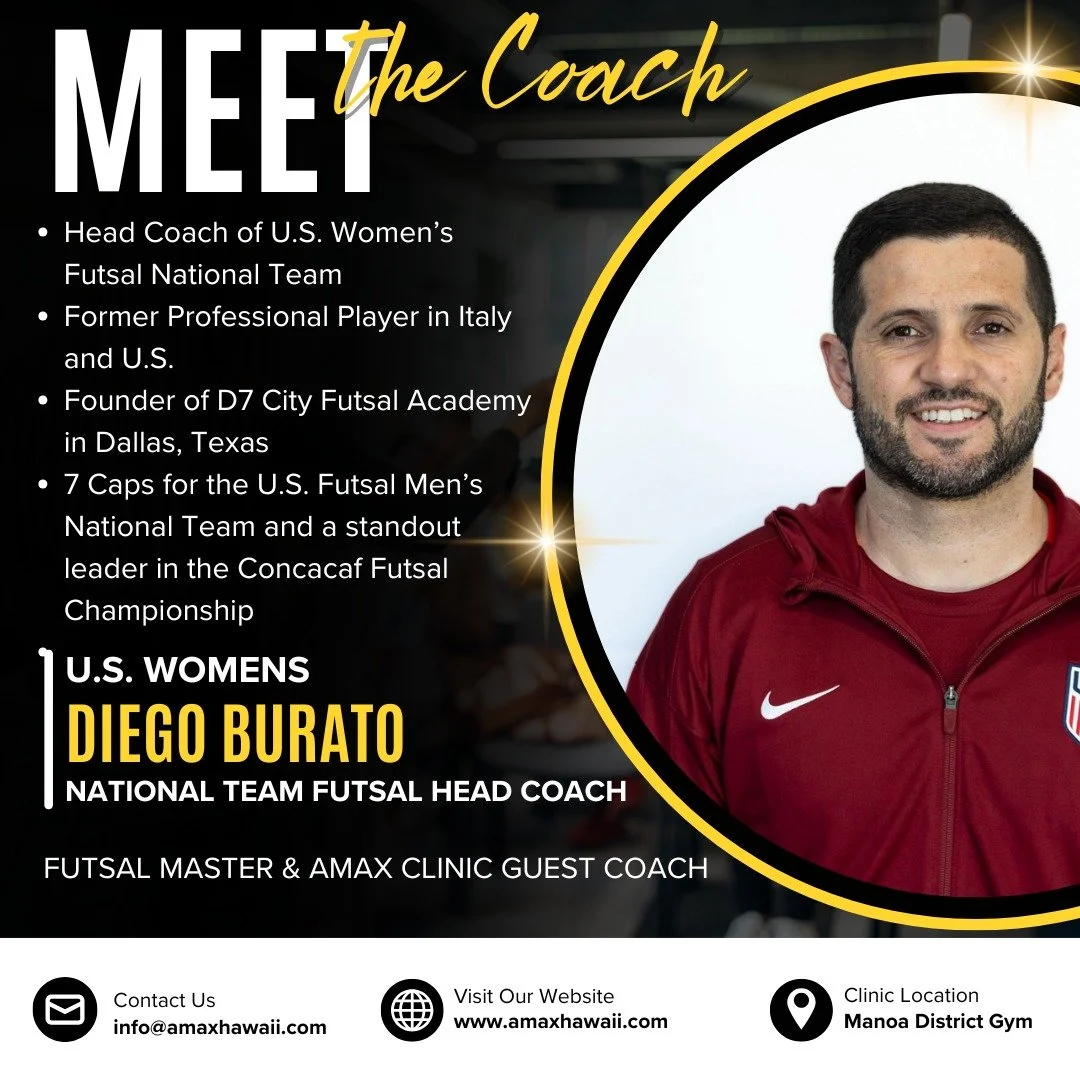 Meet our second guest coach for our AMAX Hawaii futsal clinic on Aug 5 &amp; 6!!! Diego Burato is another futsal master who is coming to Hawaii! Sign up now while there are spots left! Visit www.amaxhawaii.com