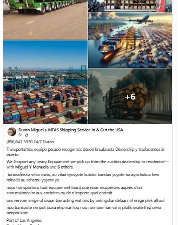 We transport any equipment; @ any Port we pick up from any location call us (856)641-5970