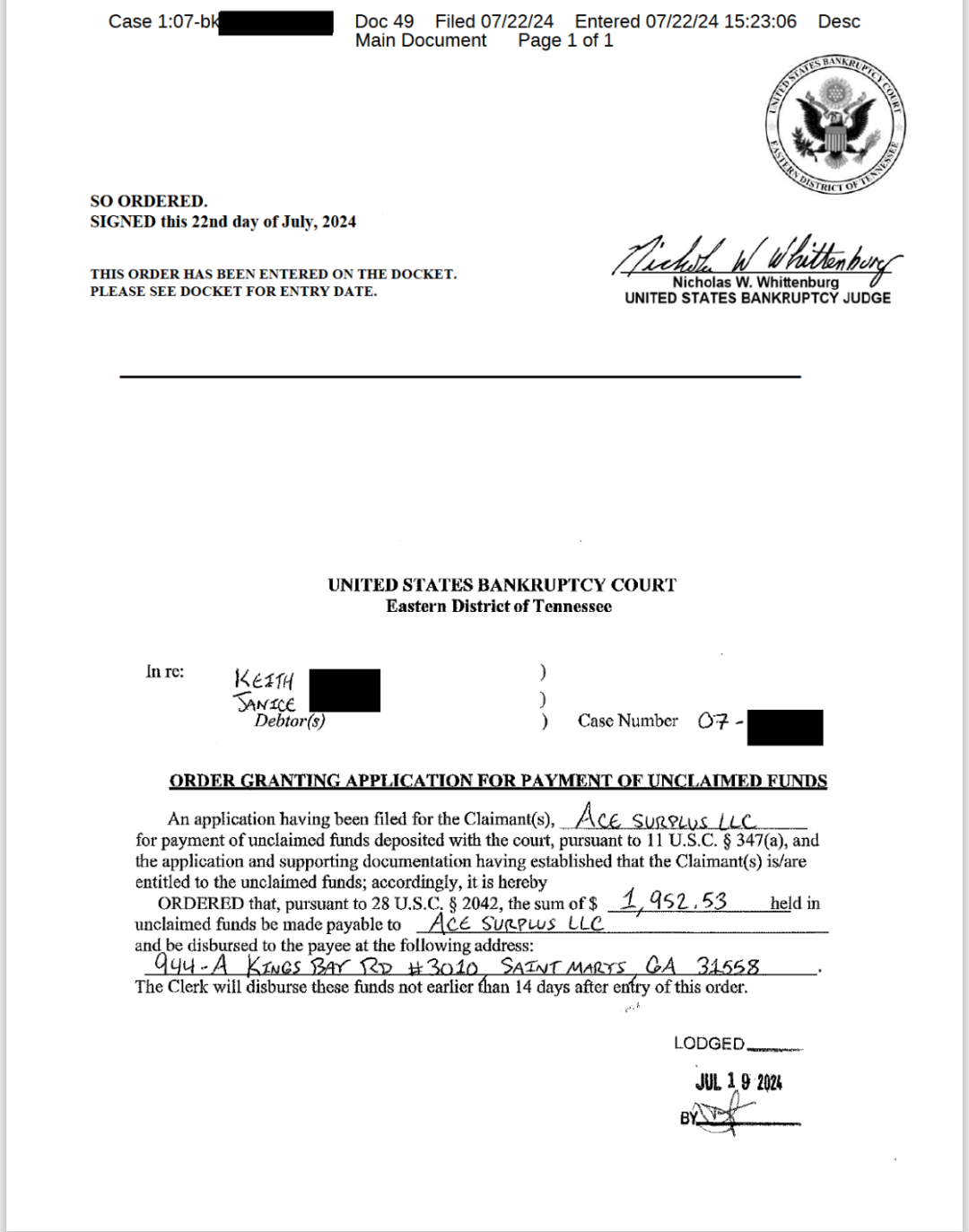 Keith S. (TN) - $1,952.53 Recovered