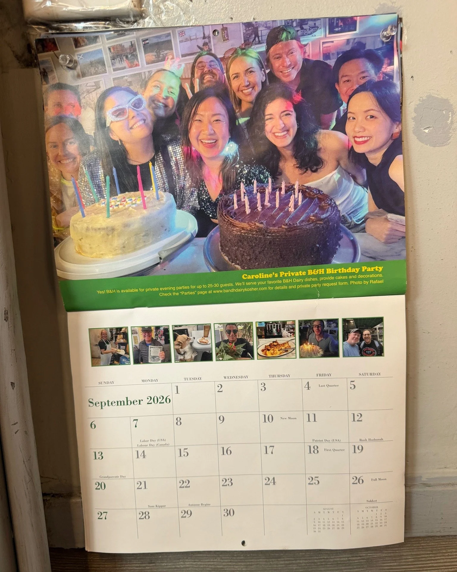 Flip your 2026 B&amp;H calendar to September featuring Caroline private B&amp;H Birthday Party

--

Yes!  B&amp;H is available for private evening parties for up to 25-30 guests. We'll serve your favorite B&amp;H Dairy dishes, provide cakes and decor