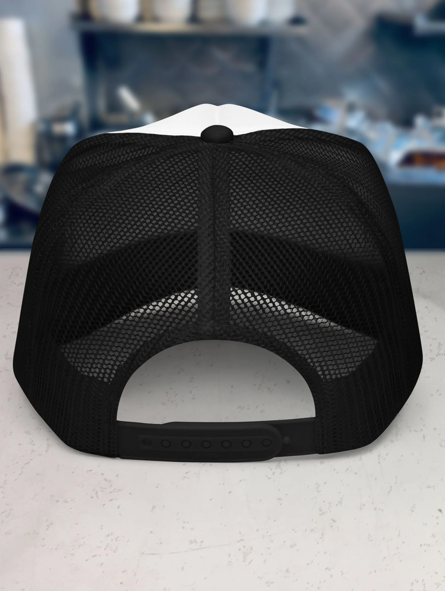 b-and-h-dairy_no-guns-no-phones_trucker-hat_black-and-white_back.jpg