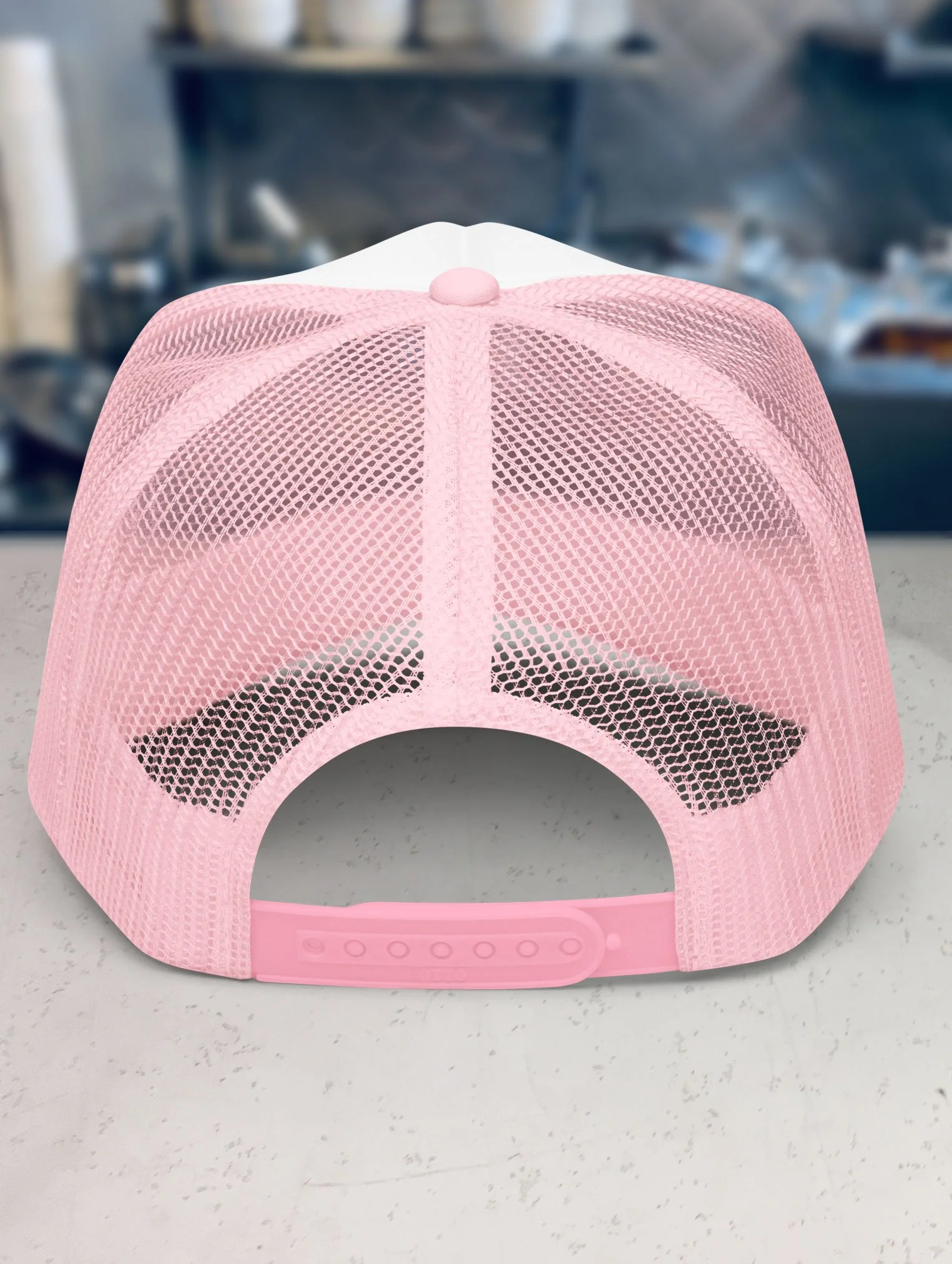 b-and-h-dairy_no-guns-no-phones_trucker-hat_light-pink-and-white_back.jpg
